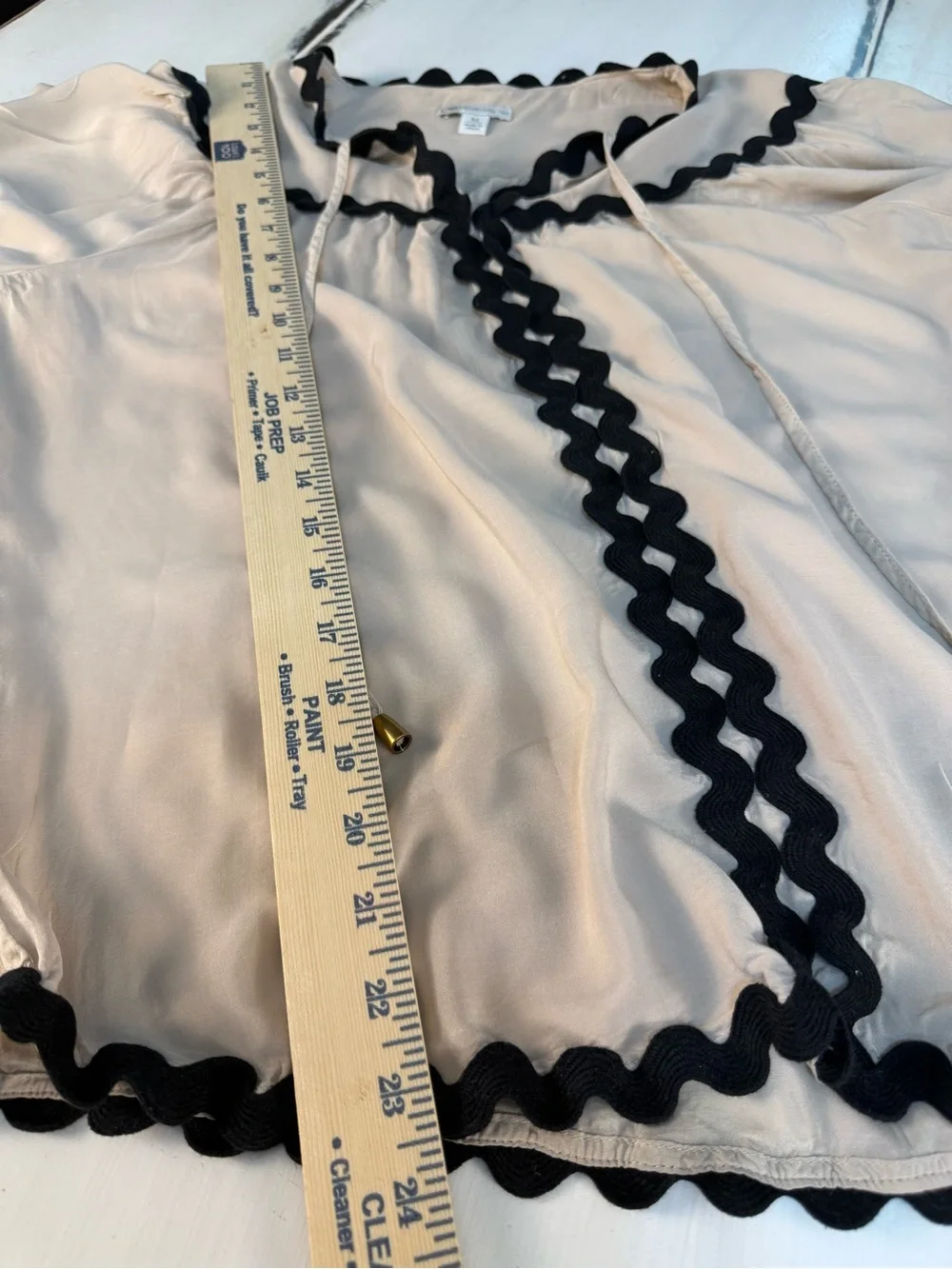 Cato tan Blouse with Black Wavy Trim Size Medium